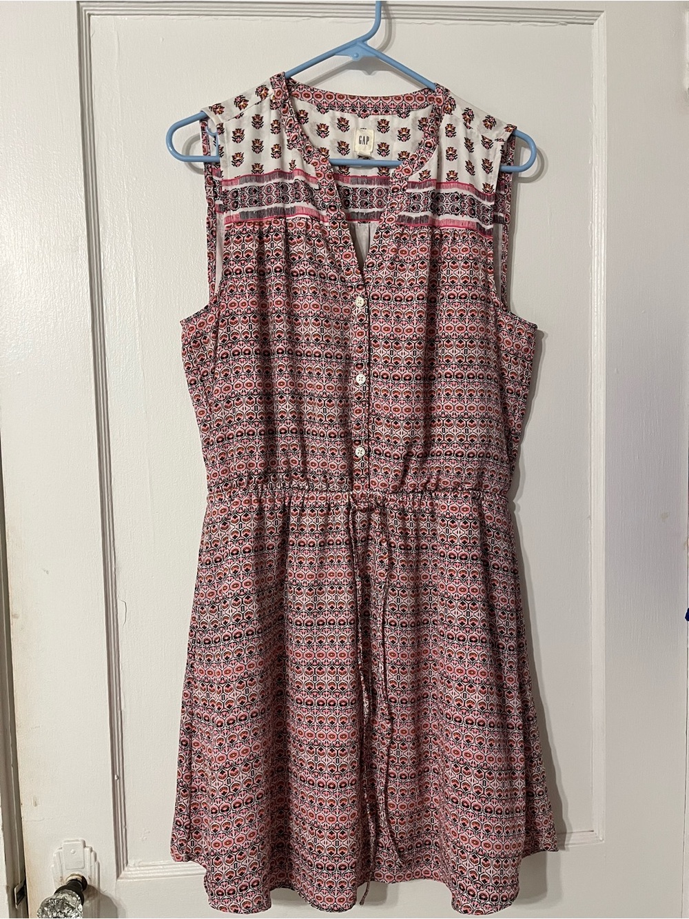 GAP Sleeveless Pink Mosaic Print Drawstring Mini Dress